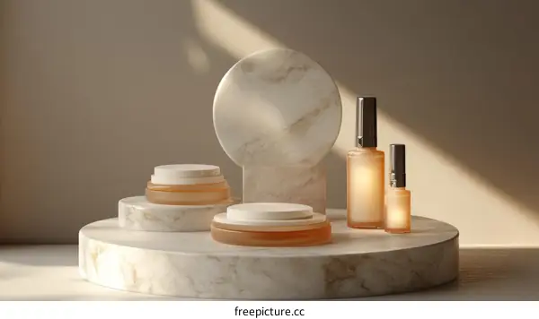 Elegant Marble Cosmetic Display with Soft Lighting