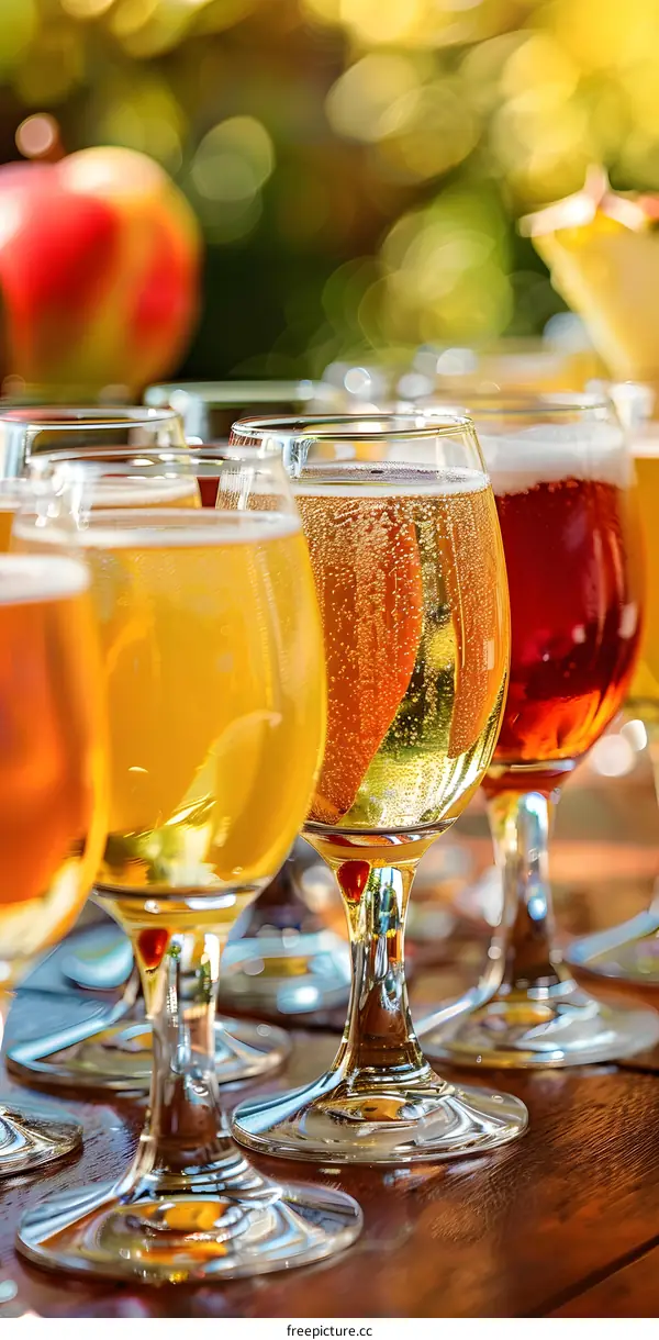 Close Up Of Wine Glasses On Wooden Table