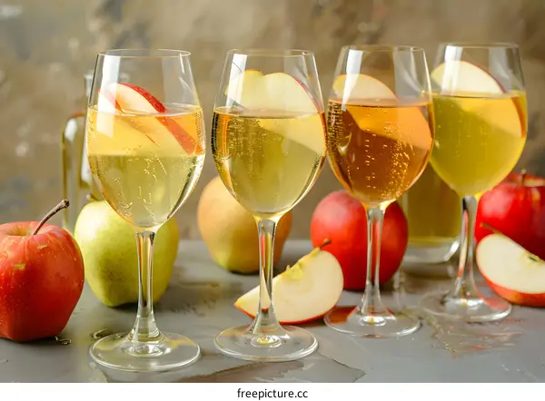 Sparkling Apple Cider with Sliced Apple Garnish