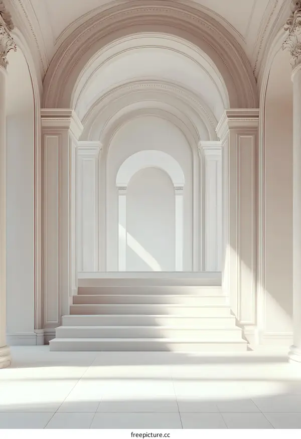 White Archway with Stairs in a Minimalist Interior
