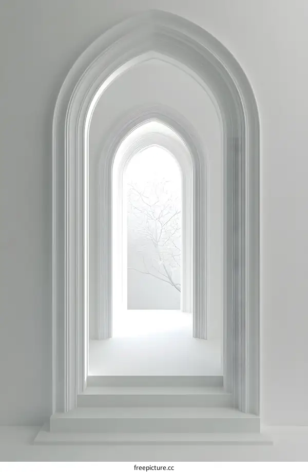Minimalist White Archway with Tree Branch Silhouette