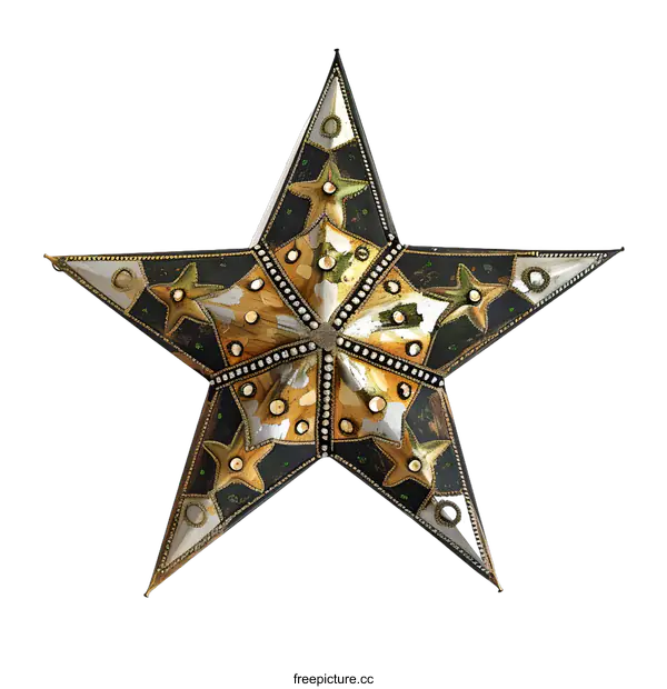 [Transparent Background PNG]Vintage Gold And Black Metal Star Decoration