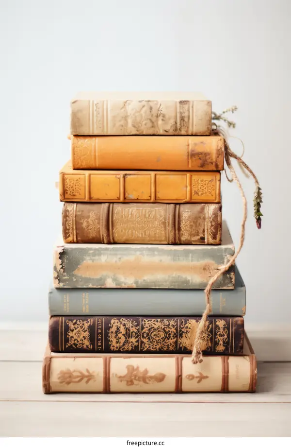Vintage Book Stack with Dried Lavender