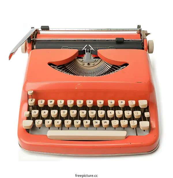 Vintage Red Typewriter Isolated on White Background