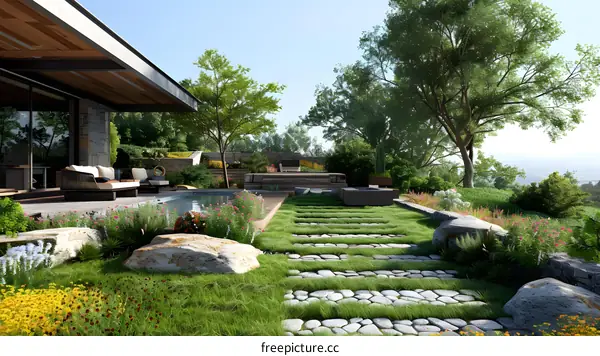 Modern house on the grass