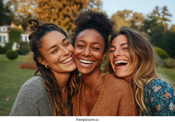 Three Diverse Women Laughing Outdoors