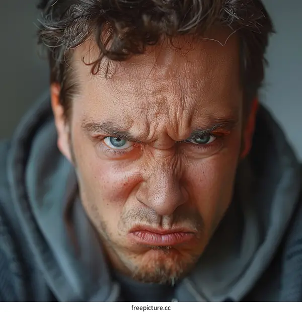 Closeup Portrait of a Man with an Angry Expression