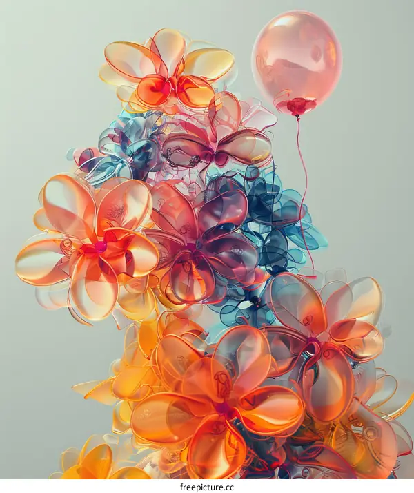 Colorful and Shiny Flowers with a Balloon