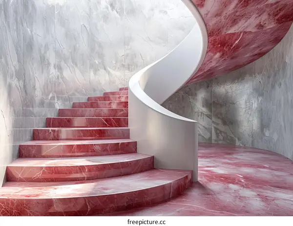 Spiral Staircase with Red Marble