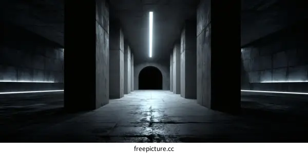 Dark Concrete Tunnel with Neon Lighting