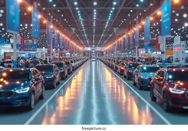 A large hall filled with cars.