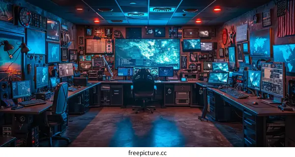 Secret Underground Lair with Futuristic Computer Technology