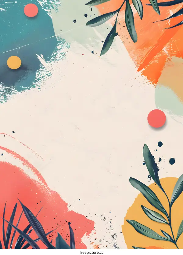 Abstract Tropical Watercolor Background with Plants