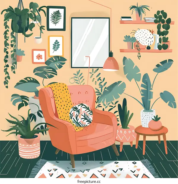 Cozy Living Room with Armchair and Plants