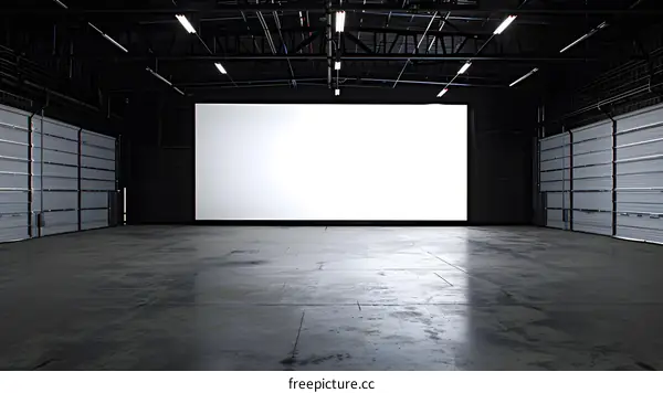 Empty Industrial Warehouse with Large Blank Wall