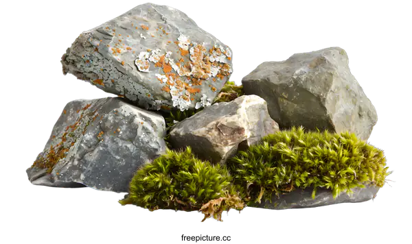 [Transparent Background PNG]Close Up Of Grey Rocks With Green Moss