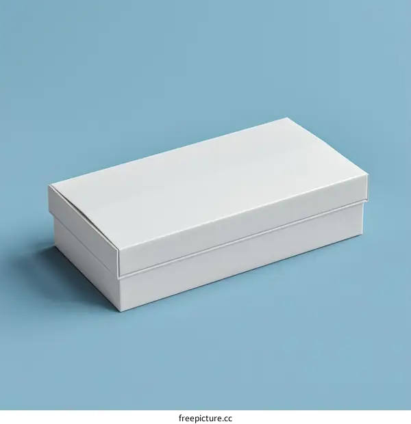 Closed White Cardboard Box on Blue Background
