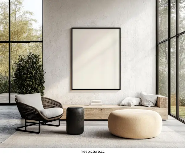 Modern Minimalist Living Room Mockup with Blank Canvas