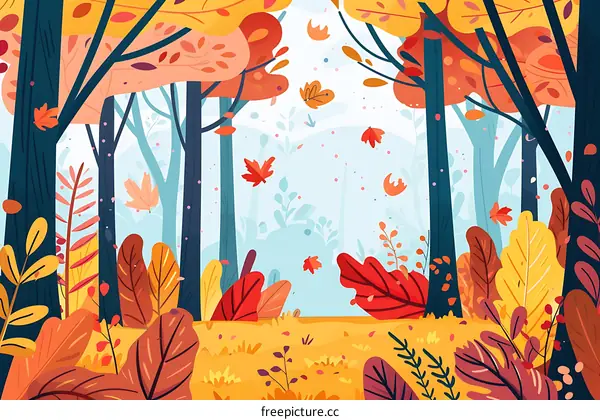 Autumn Forest Illustration With Falling Leaves