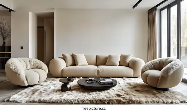 Modern Beige Living Room with Cozy Furniture