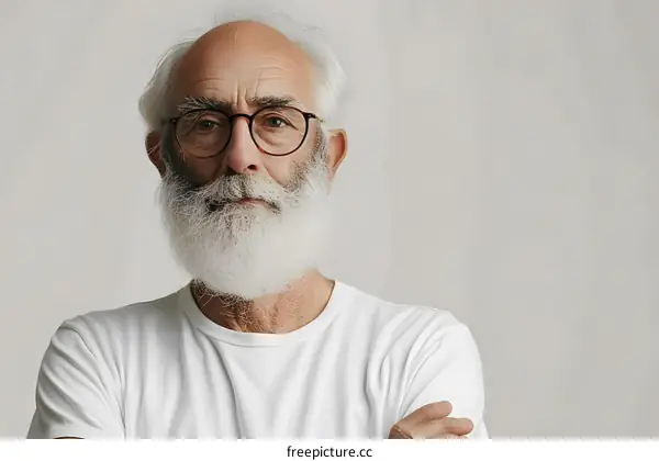 portrait of an old man with white beard and glasses