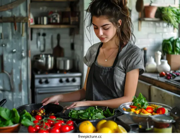 Young woman cooking in a kitchen