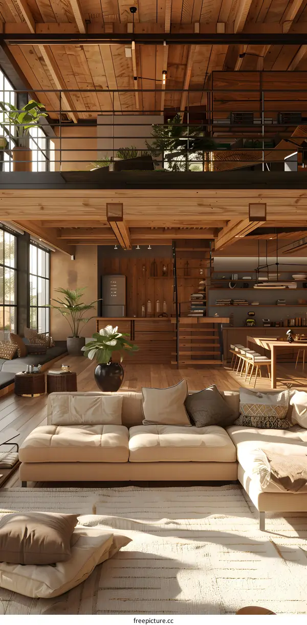 Modern Interior Design Loft Apartment With Open Floor Plan and Large Windows