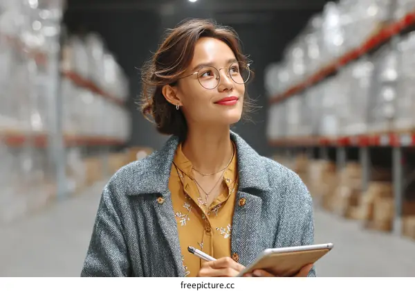 Warehouse Inventory Check by Asian Woman