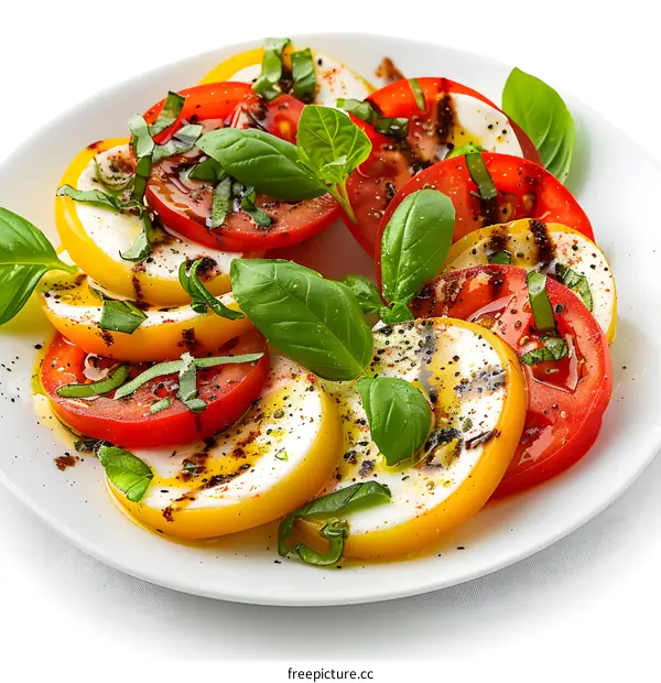 Fresh tomato and mozzarella cheese salad with basil and spices