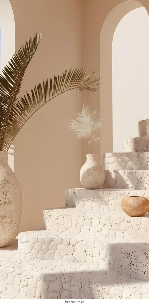 Minimalist White Interior with Palm Leaves and Vases