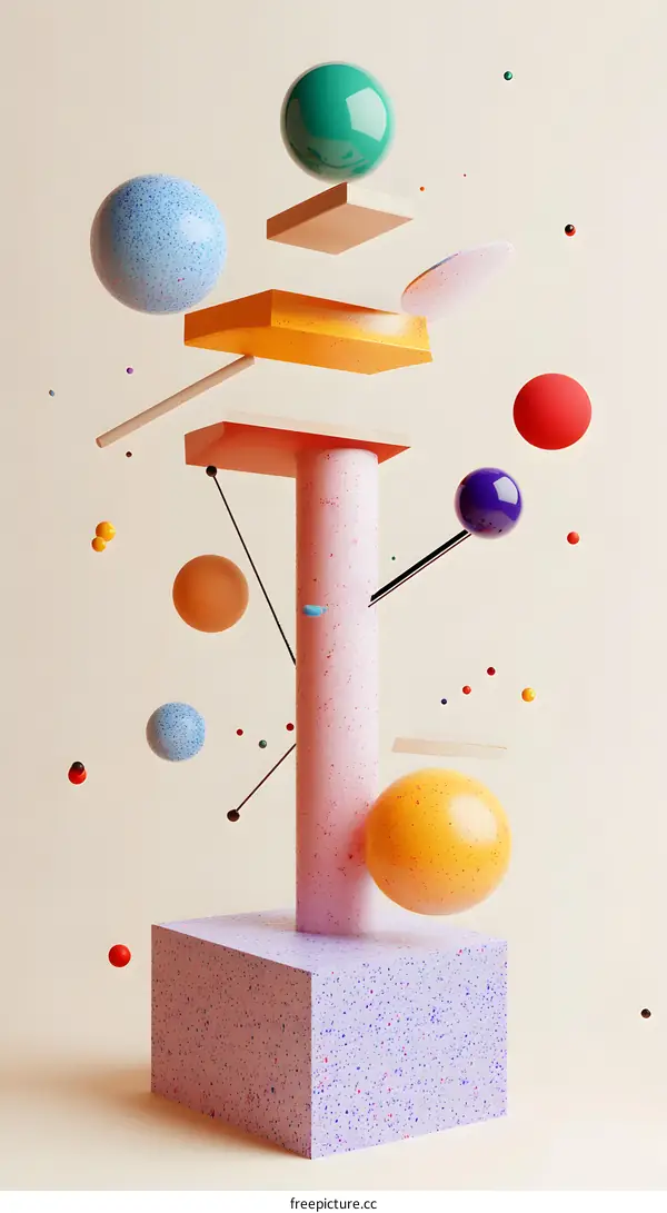 Abstract 3D Shapes Composition in Pastel Colors