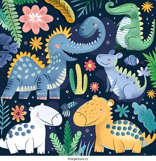 Cute Cartoon Dinosaurs Illustration