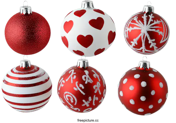 [Transparent Background PNG]Assortment of Festive Red and White Christmas Ornaments