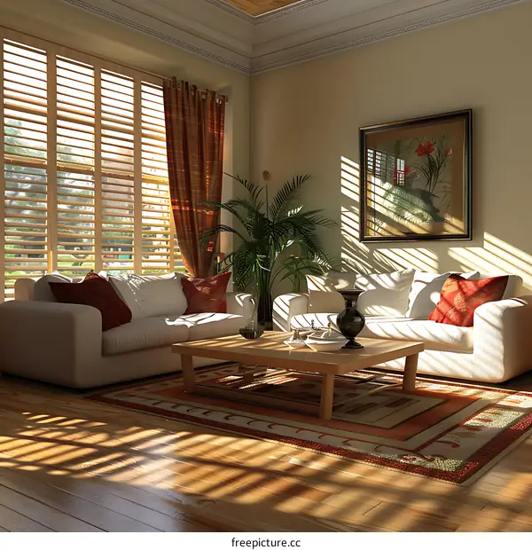 3D rendering of a living room interior