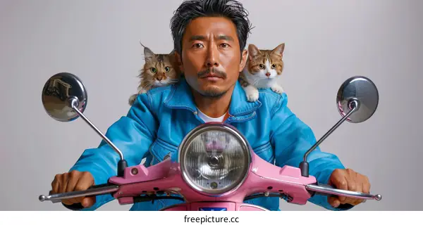Japanese actor Ken Mitsuishi with cats