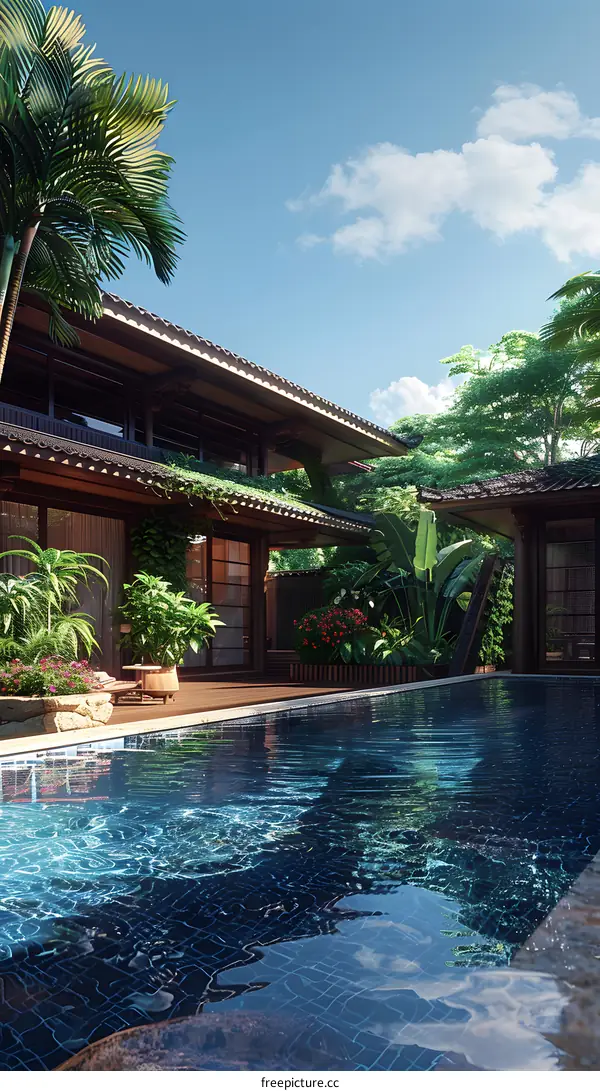 Tropical Modern House with Pool and Lush Greenery