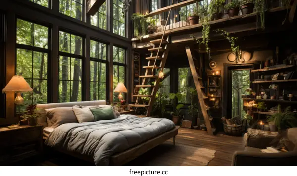 Forest Treehouse Bedroom with Panoramic Views
