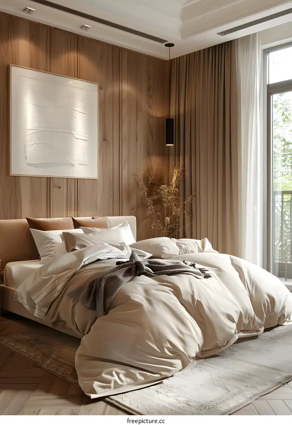 Modern Minimalist Bedroom with Wooden Elements