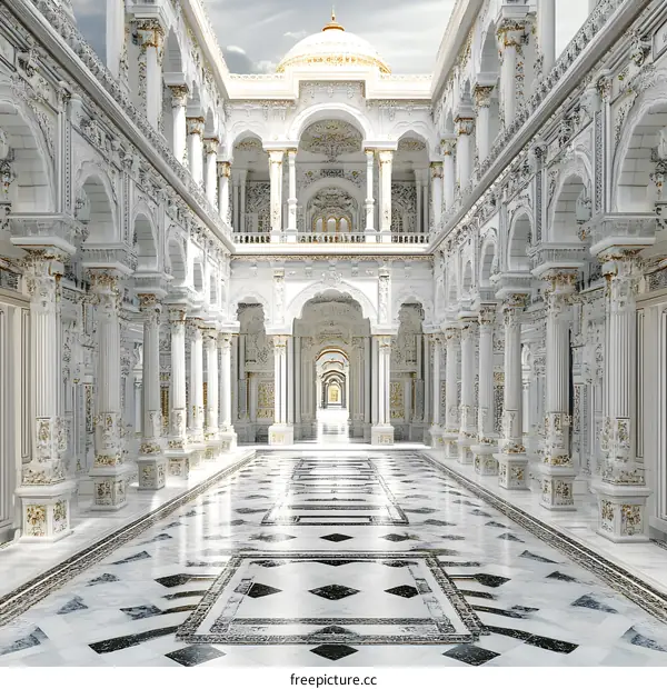 White Marble Palace Interior With Golden Accents