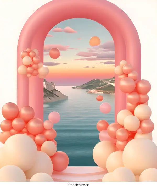 Pink Archway with Balloons and Ocean View
