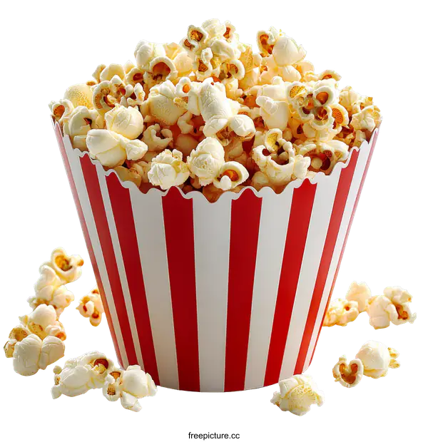 [Transparent Background PNG]Popcorn in a Red and White Striped Container