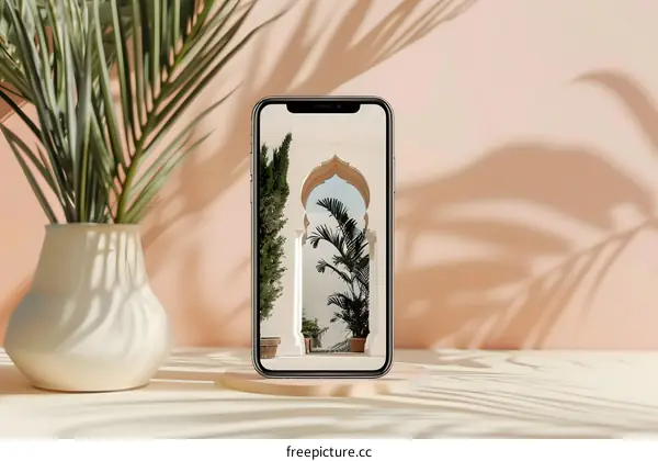 Smartphone With Archway and Palm Tree Photo