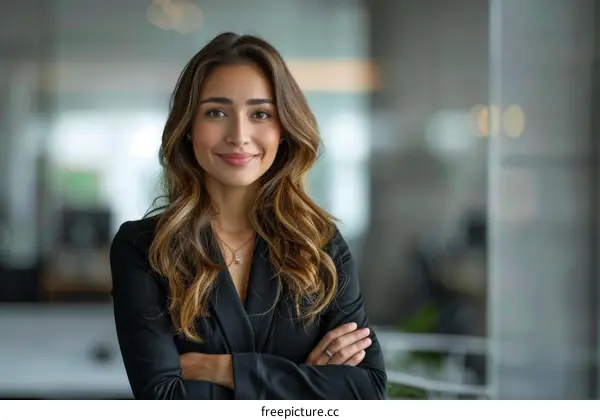 Portrait of a young businesswoman smiling confidently in a modern office