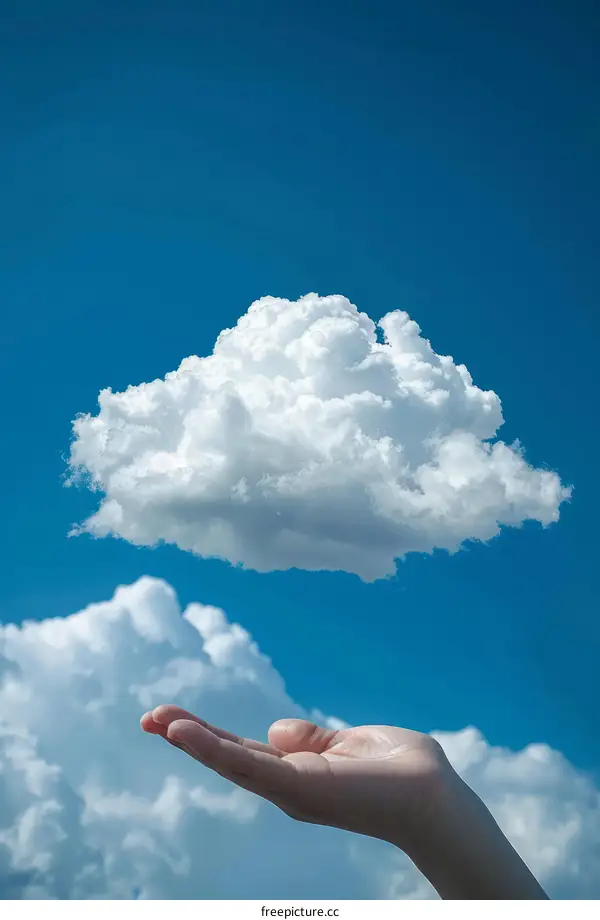 Hand Holding Cloud in Blue Sky