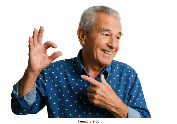 [Transparent Background PNG]Elderly man making okay gesture with a friendly expression