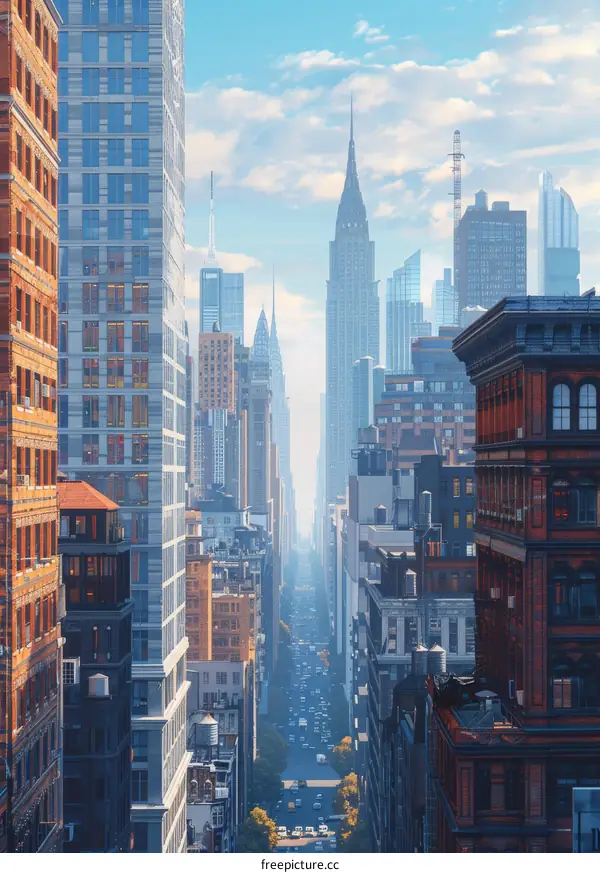 New York City Street View with Skyscrapers