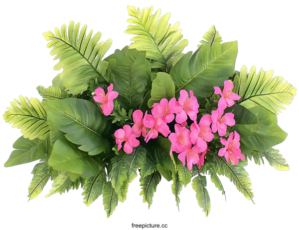 [Transparent Background PNG]Pink Flowers and Green Leaves on White Background