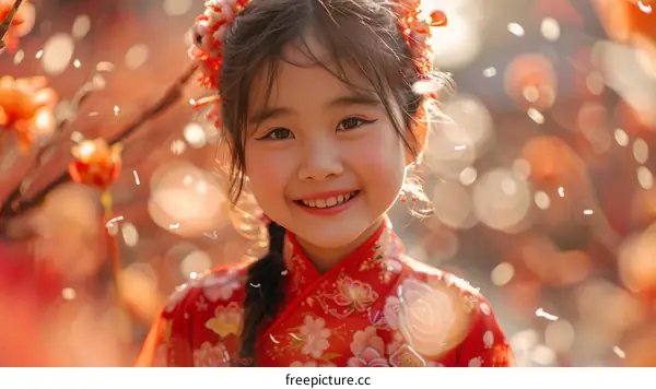 Little girl in a red dress smiling