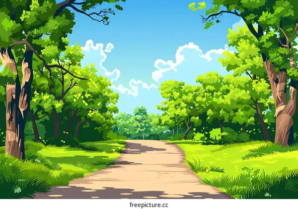 Green Forest Path With Lush Trees