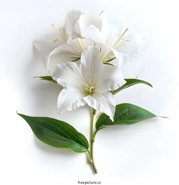 White Lily Flowers on White Background